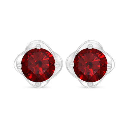 Sterling Silver 925 Earring Rhodium Plated Embedded With Ruby Corundum