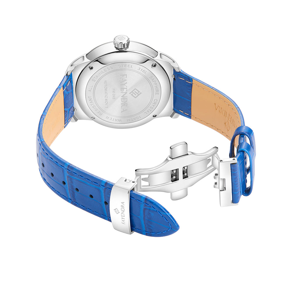 Stainless Steel 316L Watch Silver Color Blue Leather For Men - BLUE MOP DIAL