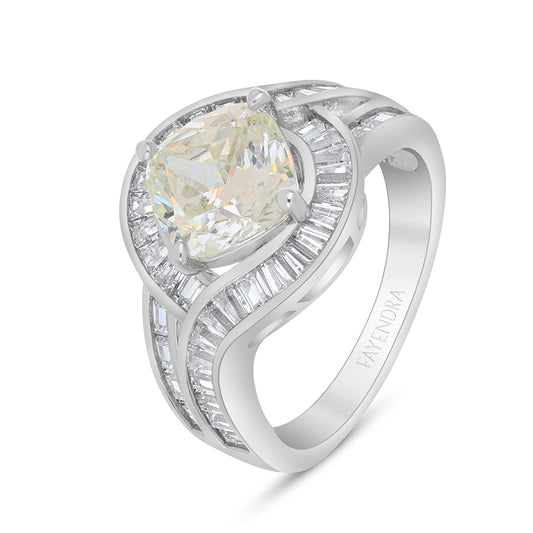 Sterling Silver 925 Ring Rhodium Plated Embedded With Diamond Zircon And White Zircon