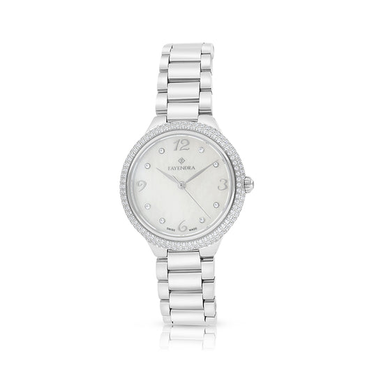 Stainless Steel 316L Watch Silver Color With White Zircon - white MOP dial