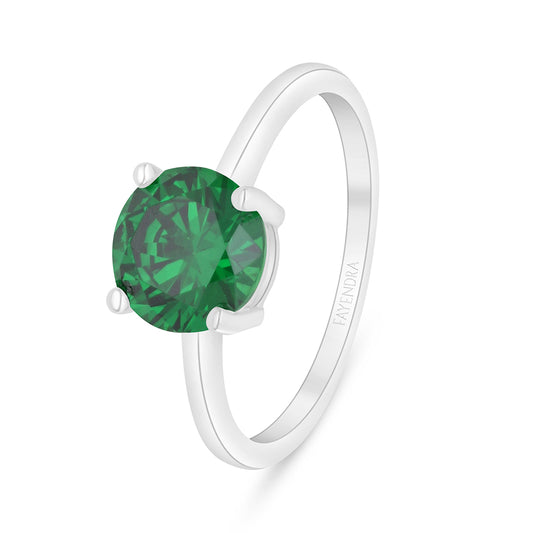 Sterling Silver 925 Ring Rhodium Plated Embedded With Emerald Zircon And White Zircon