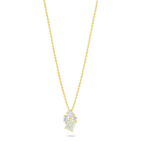 Sterling Silver 925 Necklace Golden Plated Embedded With Diamond Zircon And White Zircon