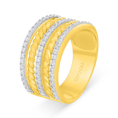 Sterling Silver 925 Ring Rhodium And Golden Plated Embedded With White Zircon