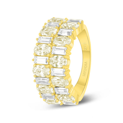Sterling Silver 925 SET Golden Plated Embedded With Yellow Diamond And White Zircon