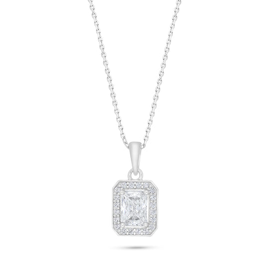Sterling Silver 925 Necklace Rhodium Plated Embedded With White Zircon
