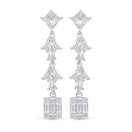 Sterling Silver 925 Earring Rhodium Plated Embedded With White Zircon