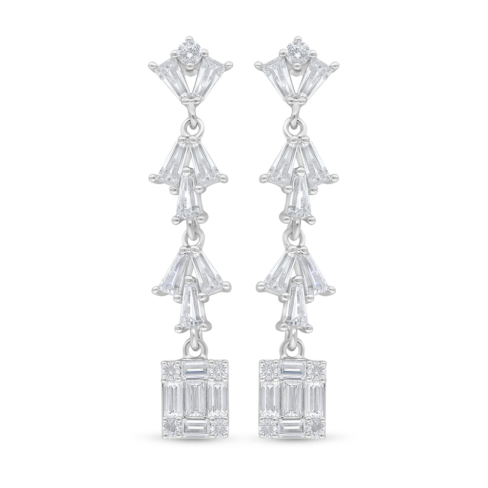 Sterling Silver 925 Earring Rhodium Plated Embedded With White Zircon