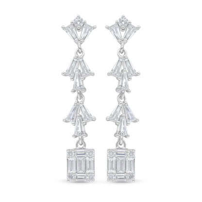 Sterling Silver 925 Earring Rhodium Plated Embedded With White Zircon