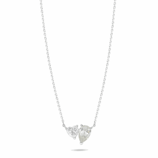 Sterling Silver 925 Necklace Rhodium Plated Embedded With Diamond Zircon And White Zircon