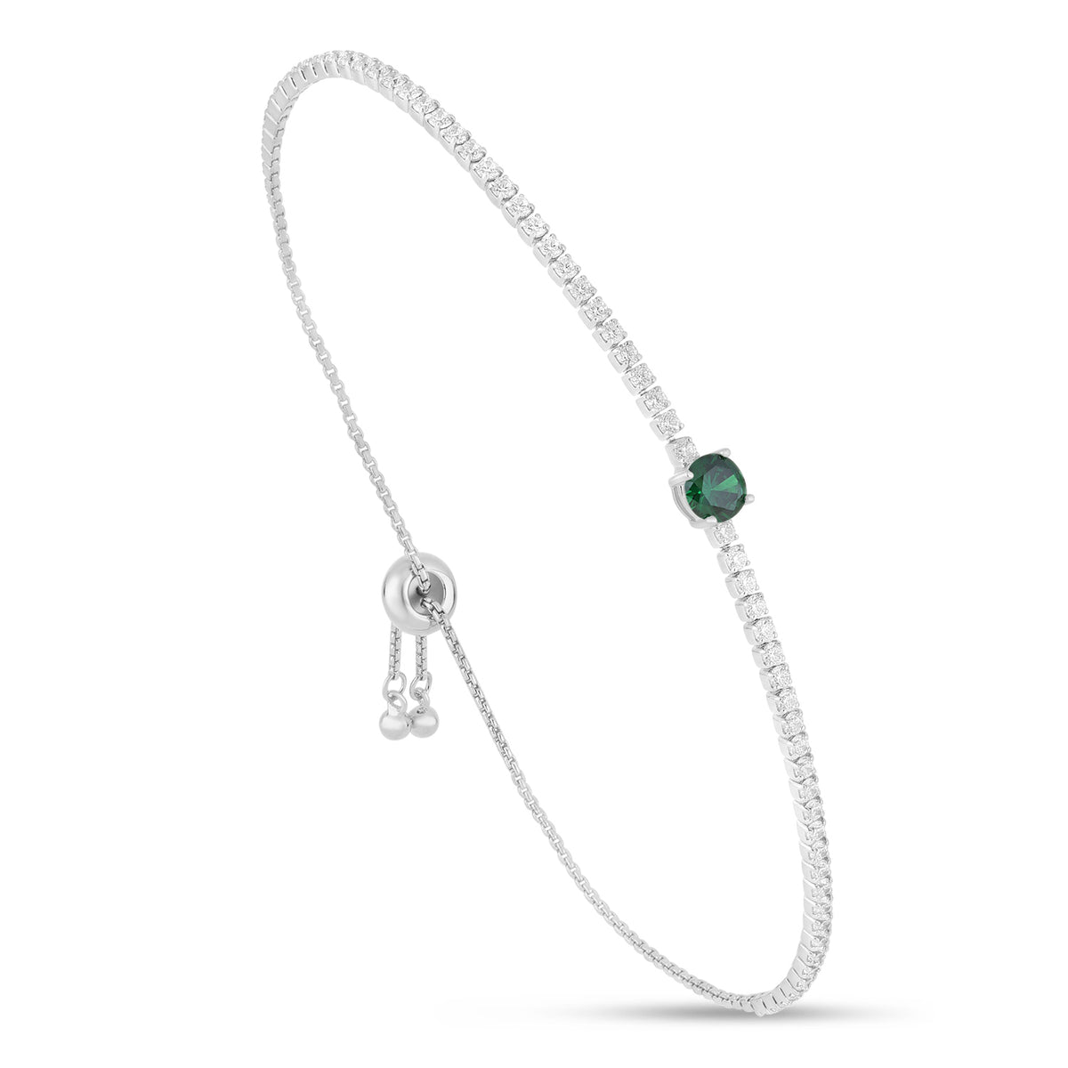 Sterling Silver 925 Bracelet Rhodium Plated Embedded With Emerald Zircon