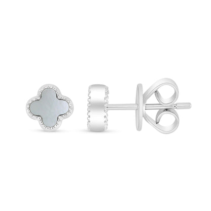 Sterling Silver 925 Earring Rhodium Plated Embedded With White Shell