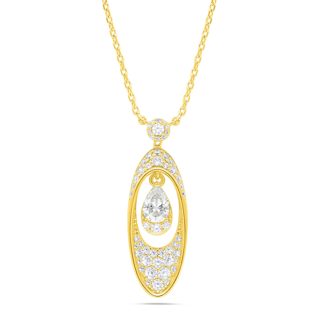 Sterling Silver 925 Necklace Gold Plated Embedded With Yellow Zircon And White Zircon