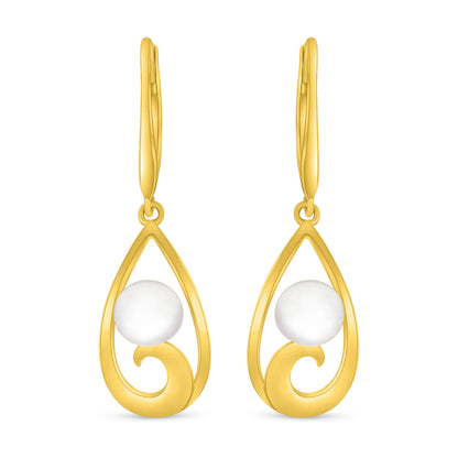 Sterling Silver 925 Earring Golden Plated Embedded With Natural White Pearl