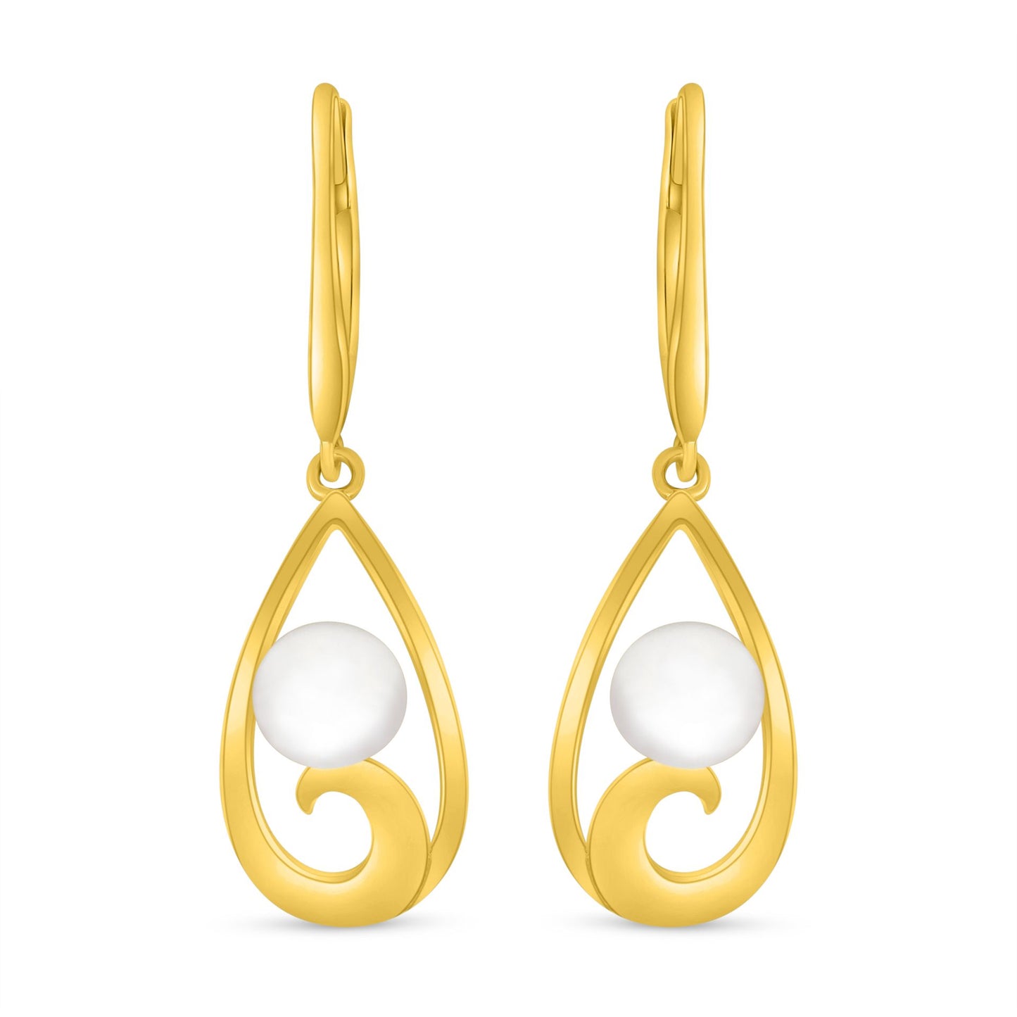 Sterling Silver 925 Earring Golden Plated Embedded With Natural White Pearl