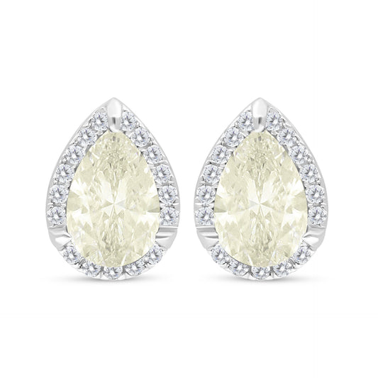 Sterling Silver 925 Earring Rhodium Plated Embedded With Yellow Diamond And White Zircon