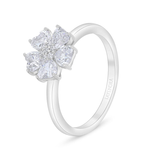 Sterling Silver 925 Ring Rhodium Plated Embedded With White Zircon