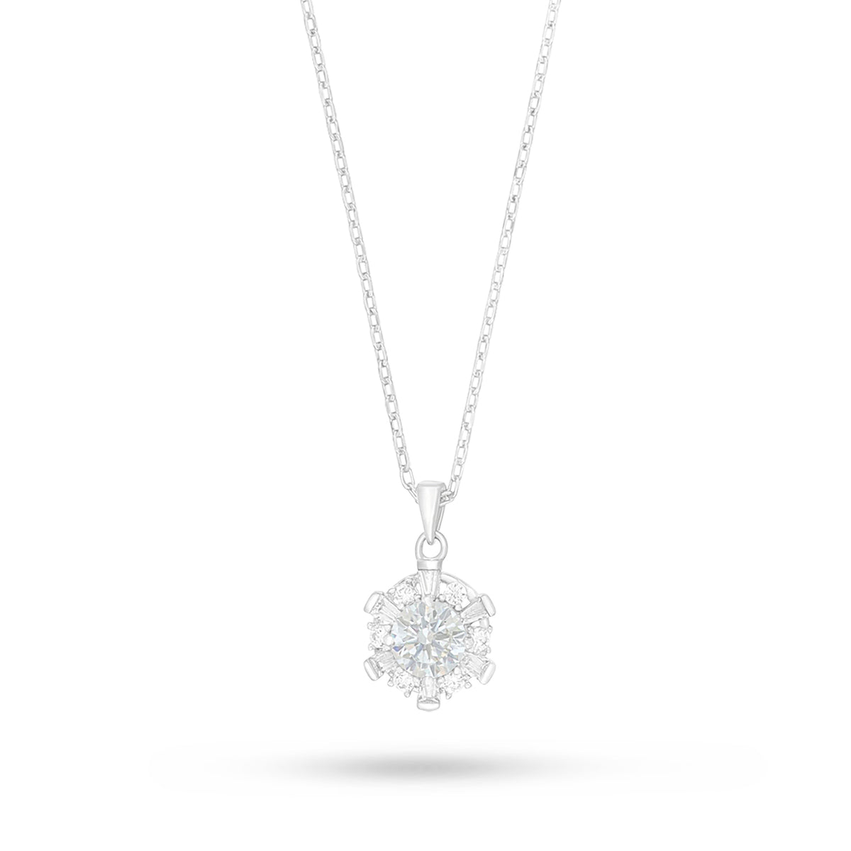 Sterling Silver 925 Necklace Rhodium Plated Embedded With Diamond Zircon And White Zircon