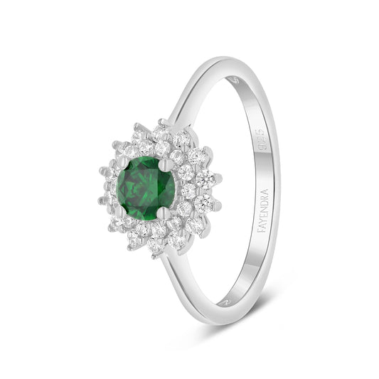 Sterling Silver 925 Ring Rhodium Plated Embedded With Emerald Zircon