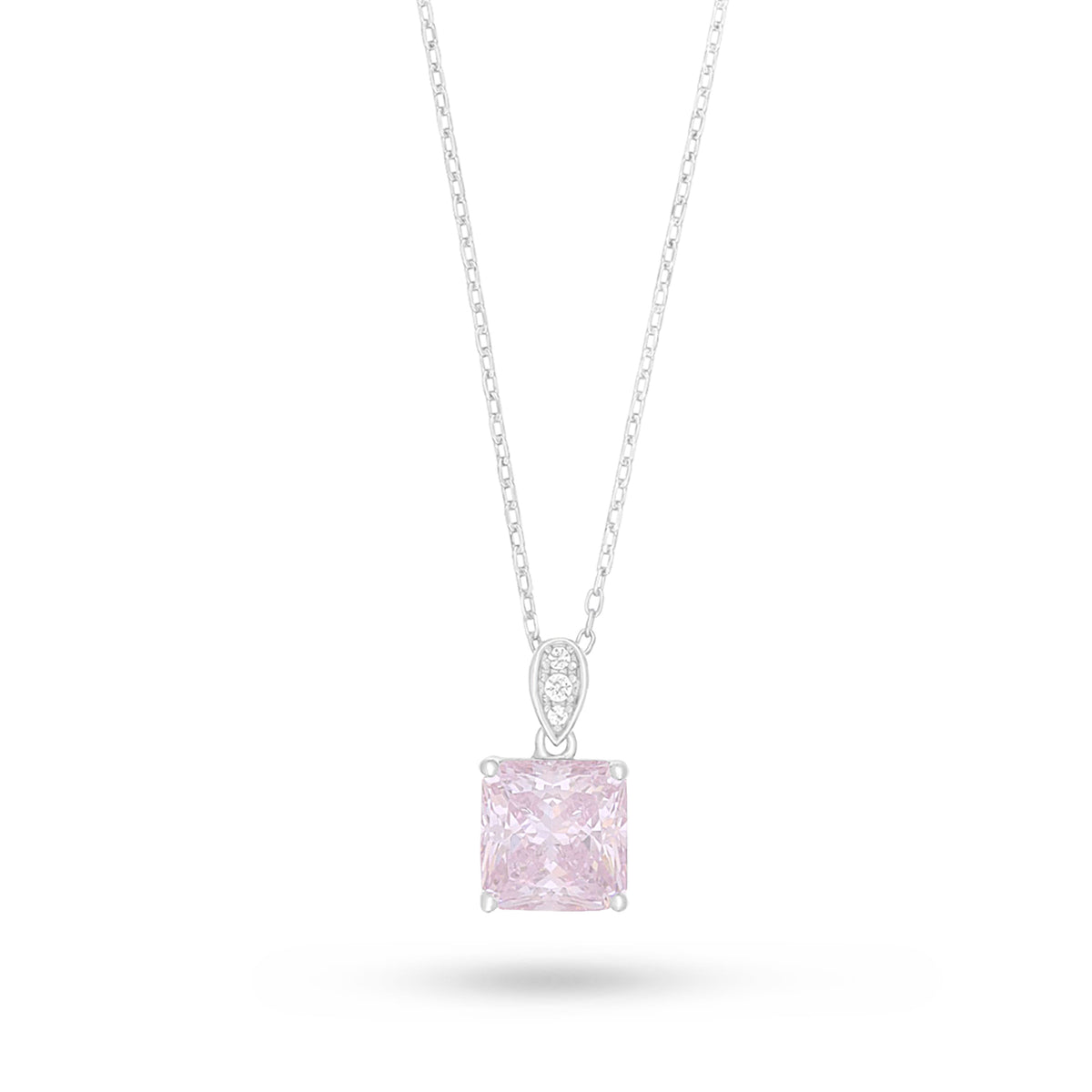 Sterling Silver 925 Necklace Rhodium Plated Embedded With Pink Zircon And White Zircon