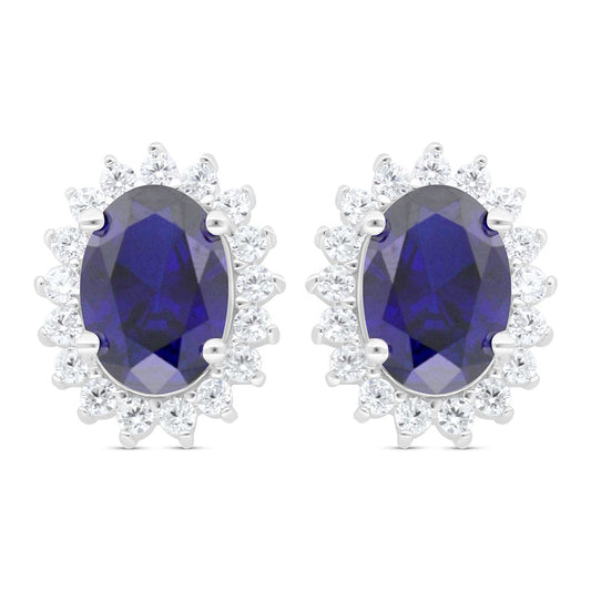 Sterling Silver 925 Earring Rhodium Plated Embedded With Sapphire Corundum And White Zircon