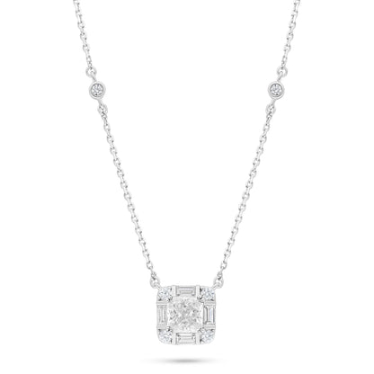 Sterling Silver 925 Necklace Rhodium Plated Embedded With Diamond Zircon And White Zircon