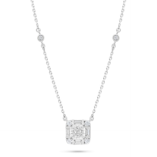 Sterling Silver 925 Necklace Rhodium Plated Embedded With Diamond Zircon And White Zircon