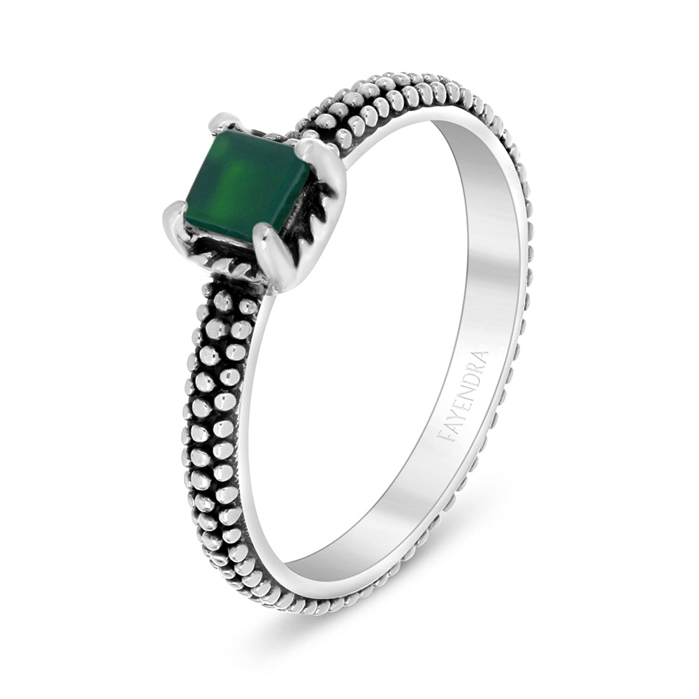 Sterling Silver 925 Ring Embedded With Natural Green Agate