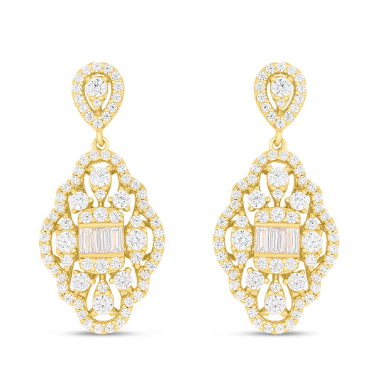 Sterling Silver 925 Earring Golden Plated Embedded With White Zircon