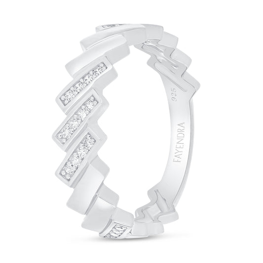 Sterling Silver 925 Ring Rhodium Plated Embedded With White Zircon