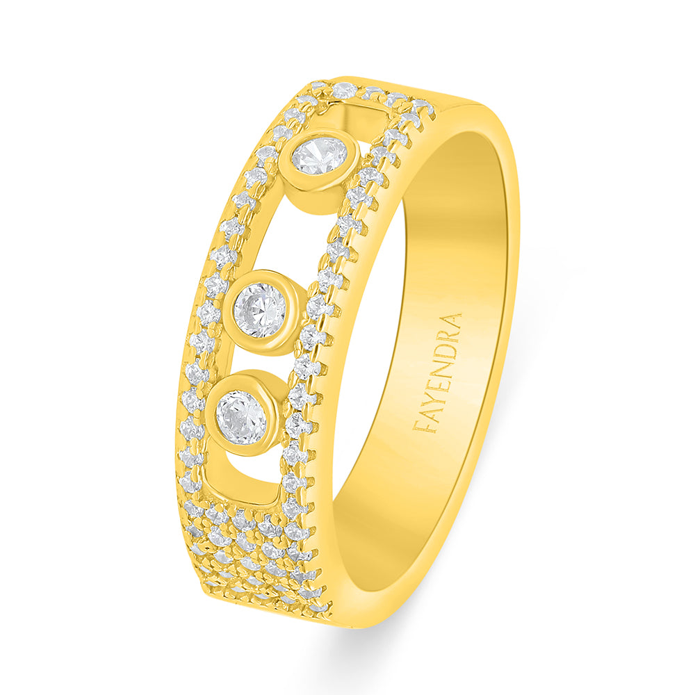 خاتم من الفضة الخالصة عيار 925 مطلي ذهبي مرصع فص ابيض