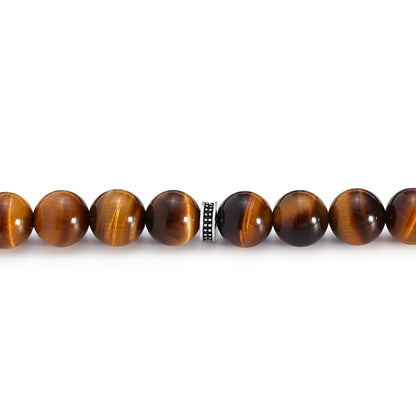 Yellow Tiger Eye Rosary 33 Round Bead 10 MM Whit Stainless Steel 316L Set (Silver & Black Plated)