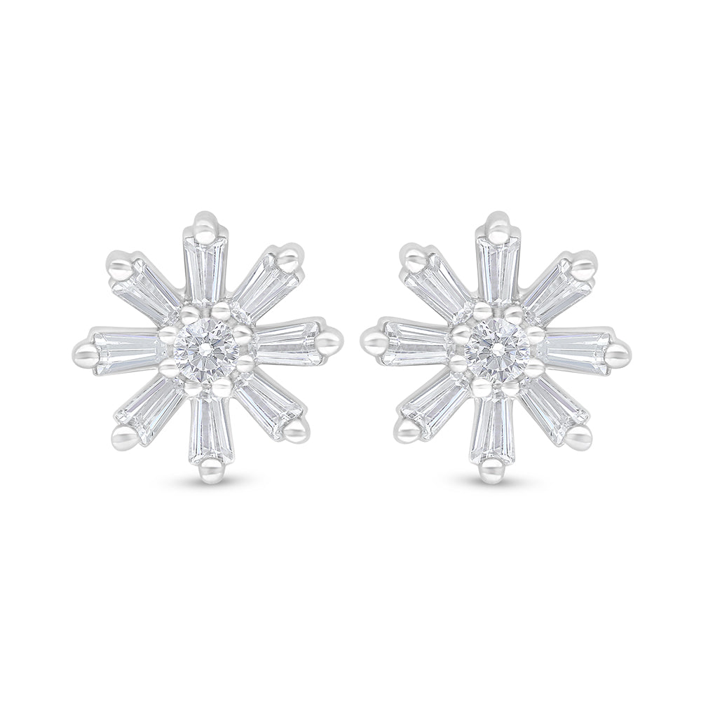 Sterling Silver 925 Earring Rhodium Plated Embedded With White Zircon