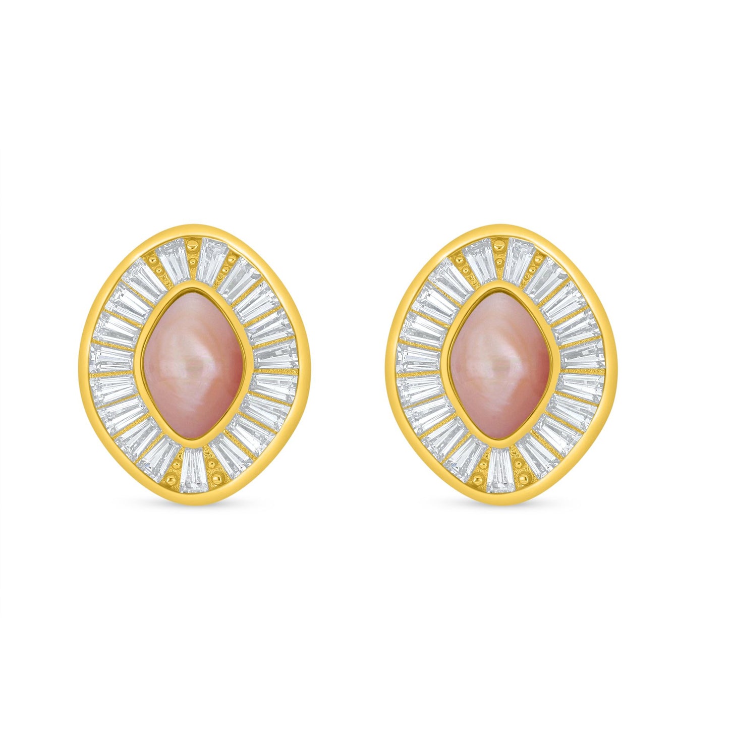 Sterling Silver 925 Earring Golden Plated Embedded With Pink shell And White Zircon