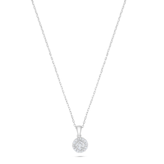 Sterling Silver 925 Necklace Rhodium Plated Embedded With White Zircon