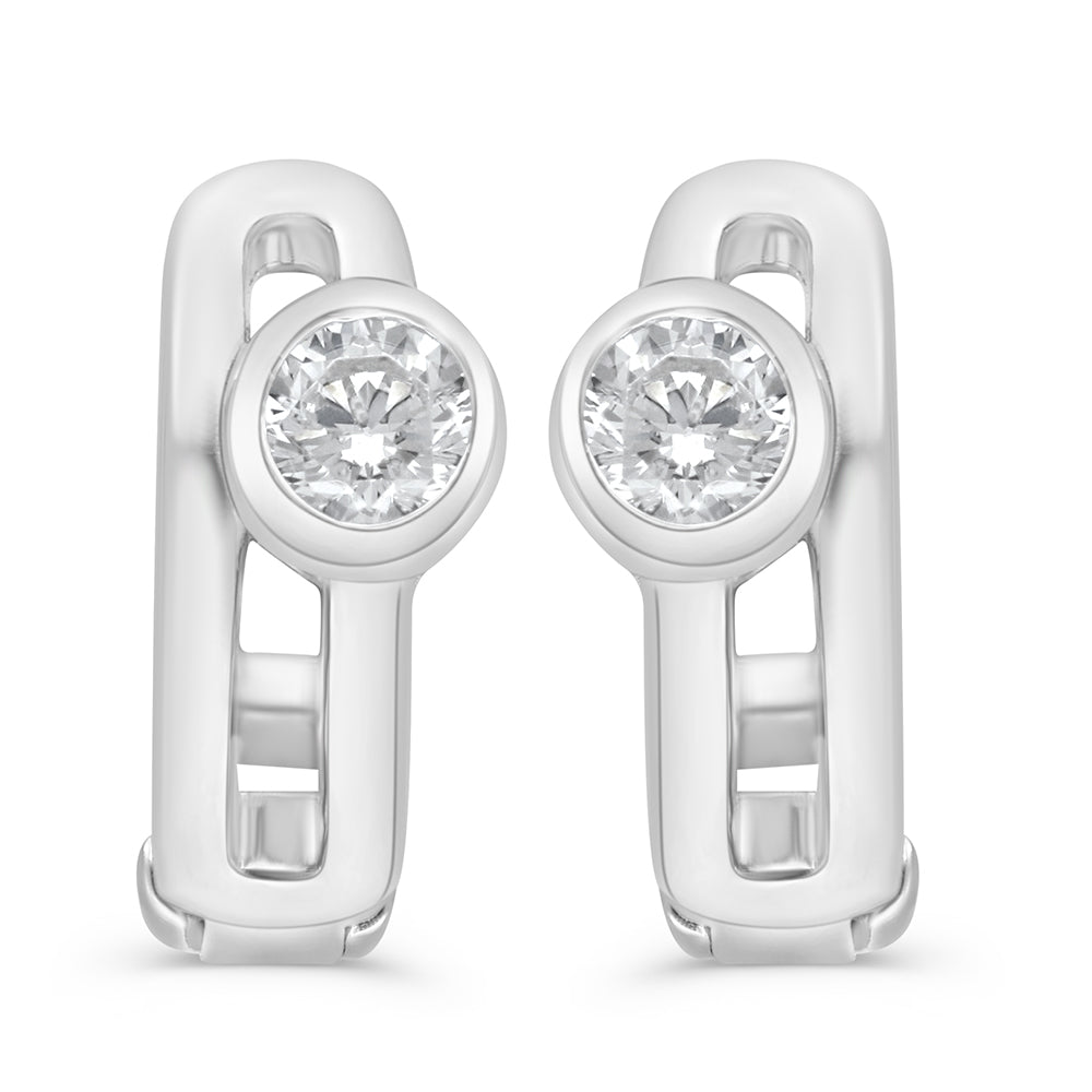 Sterling Silver 925 Earring Rhodium Plated Embedded With White Zircon