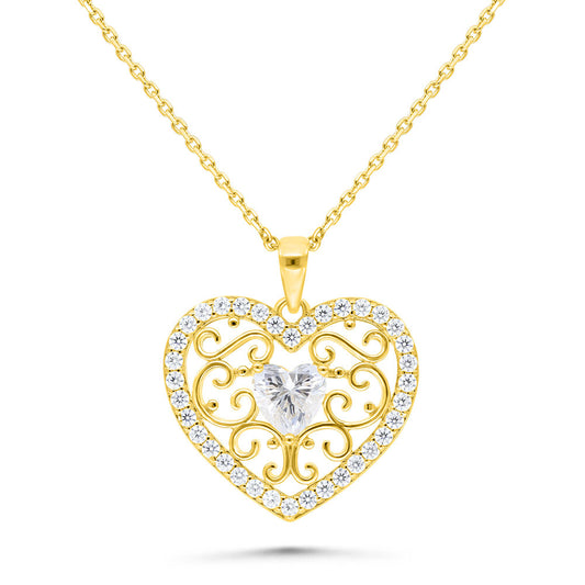 Sterling Silver 925 Necklace Gold Plated Embedded With White Zircon