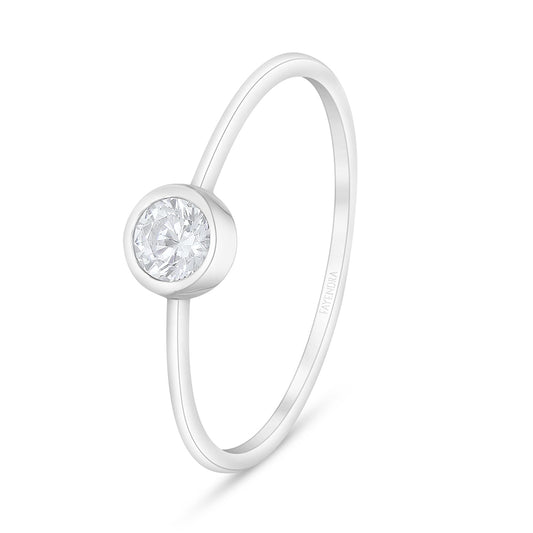 Sterling Silver 925 Ring Rhodium Plated Embedded With White Zircon
