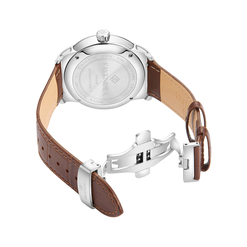 Stainless Steel 316L Watch Silver Color Brown Leather For Men - BROWN MOP DIAL