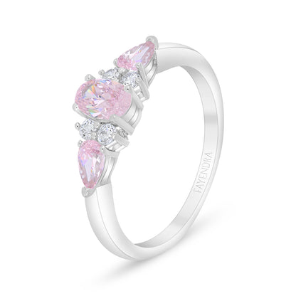Sterling Silver 925 Ring Rhodium Plated Embedded With Pink Zircon And White Zircon