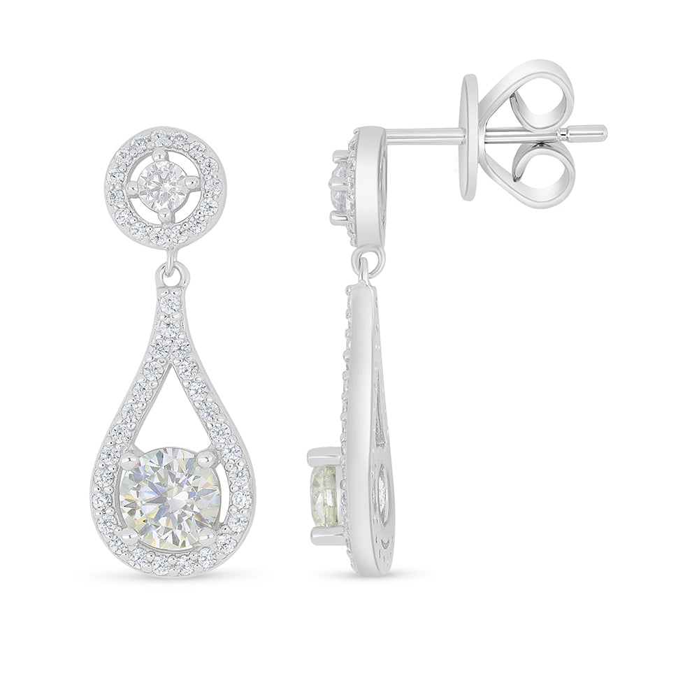 Sterling Silver 925 Earring Rhodium Plated Embedded With Diamond Zircon And White Zircon