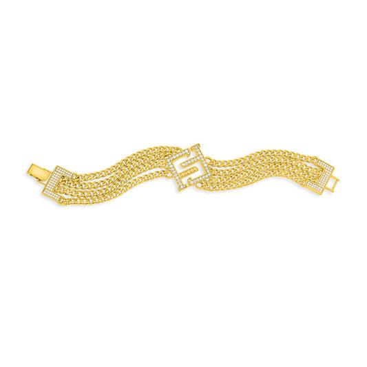 Sterling Silver 925 Bracelet Golden Plated Embedded With White Zircon LOGO