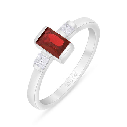 Sterling Silver 925 Ring Rhodium Plated Embedded With Ruby Corundum And White Zircon