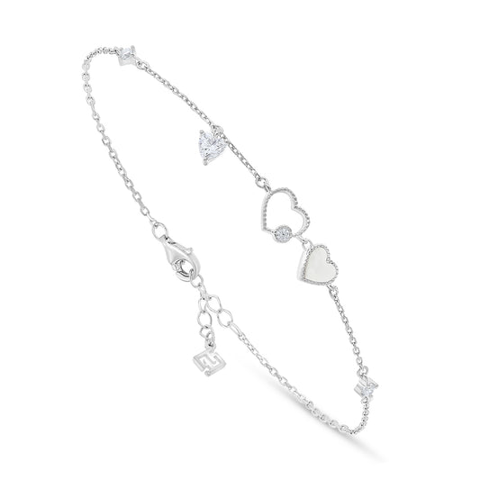 Sterling Silver 925 Bracelet Rhodium Plated Embedded With White Shell And White Zircon