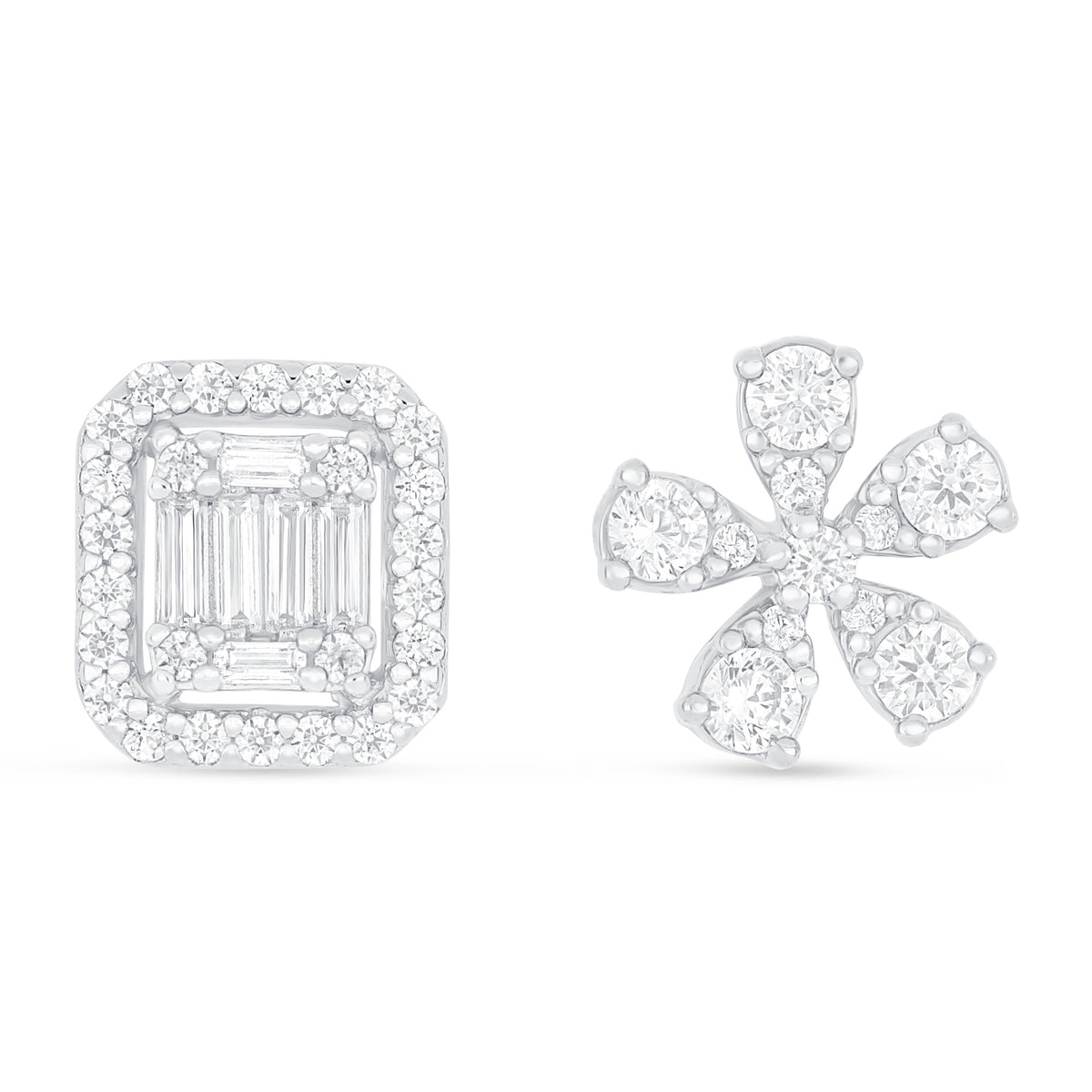 Sterling Silver 925 Earring Rhodium Plated Embedded With White Zircon
