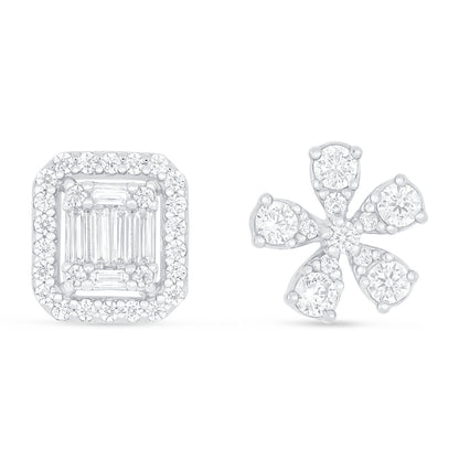 Sterling Silver 925 Earring Rhodium Plated Embedded With White Zircon