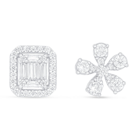 Sterling Silver 925 Earring Rhodium Plated Embedded With White Zircon