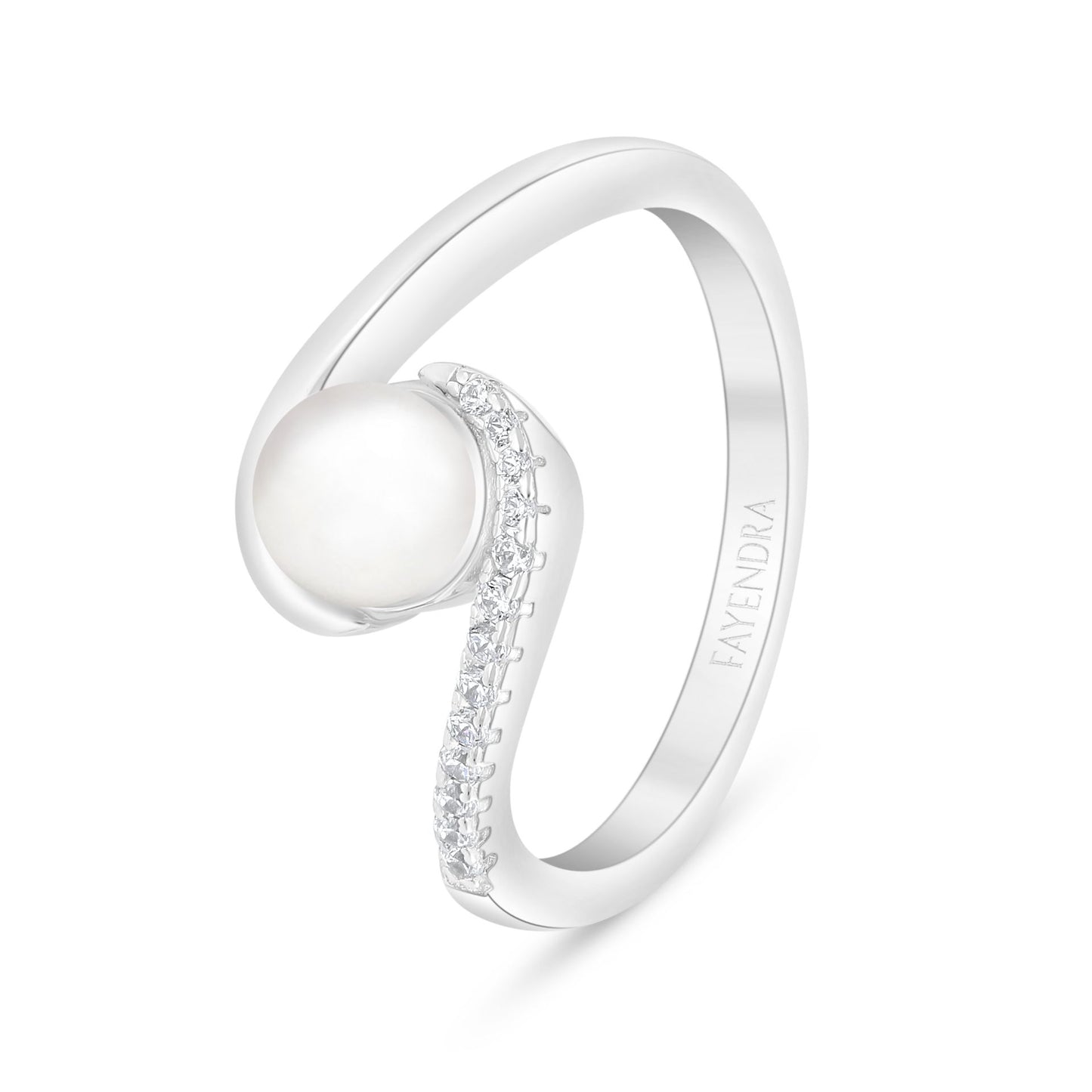 Sterling Silver 925 Ring Rhodium Plated Embedded With Natural White Pearl And White Zircon