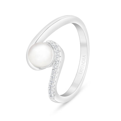 Sterling Silver 925 Ring Rhodium Plated Embedded With Natural White Pearl And White Zircon