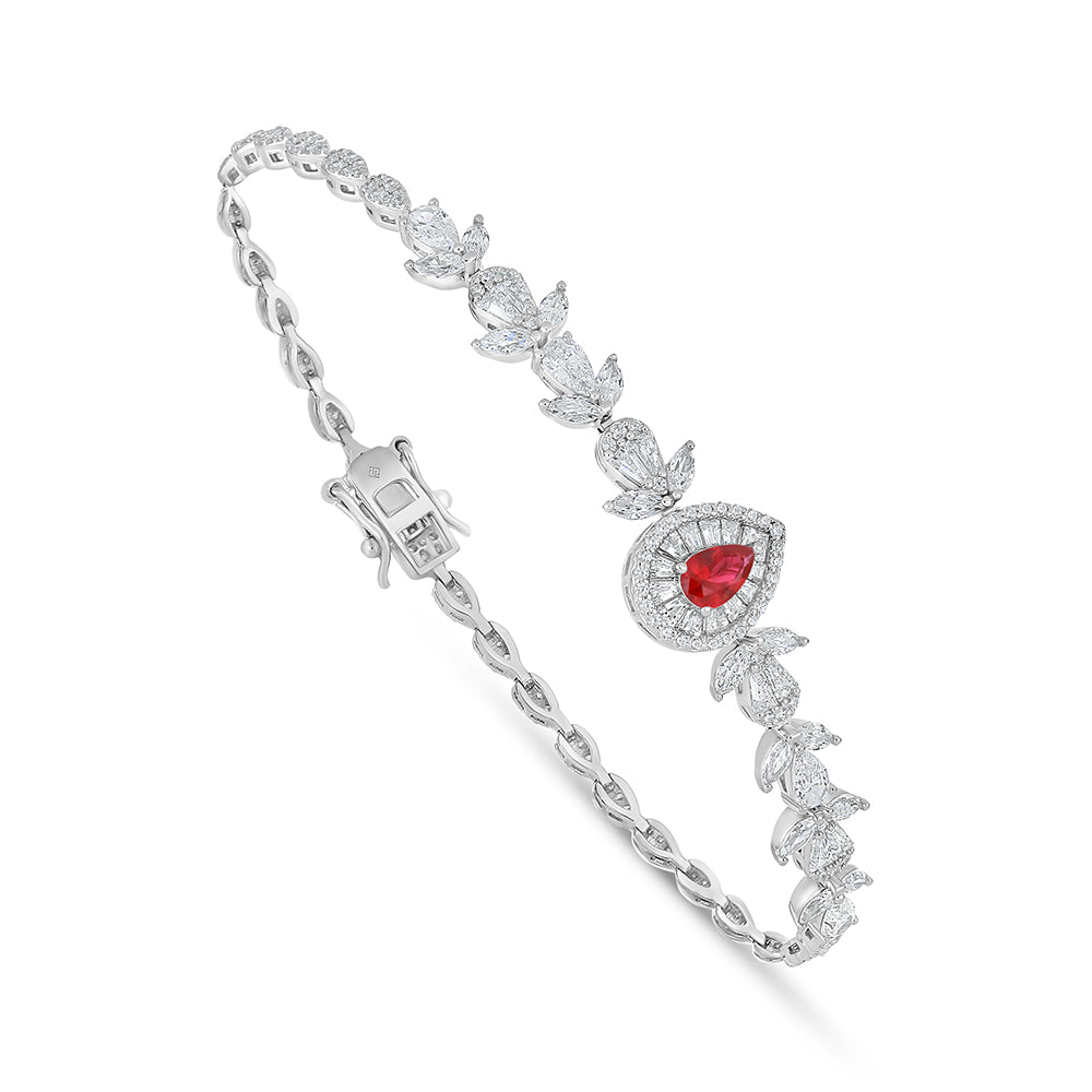 Sterling Silver 925 Set Rhodium Plated Embedded With Ruby Corundum And White Zircon
