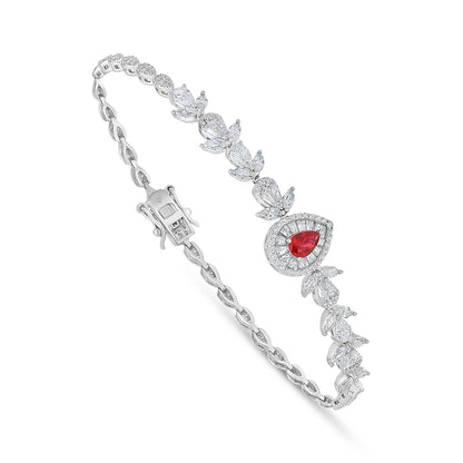 Sterling Silver 925 Set Rhodium Plated Embedded With Ruby Corundum And White Zircon
